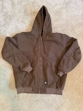 Berne Men's Brown Canvas Hooded Winter Heavyweight Chore Jacket, Utility Farm